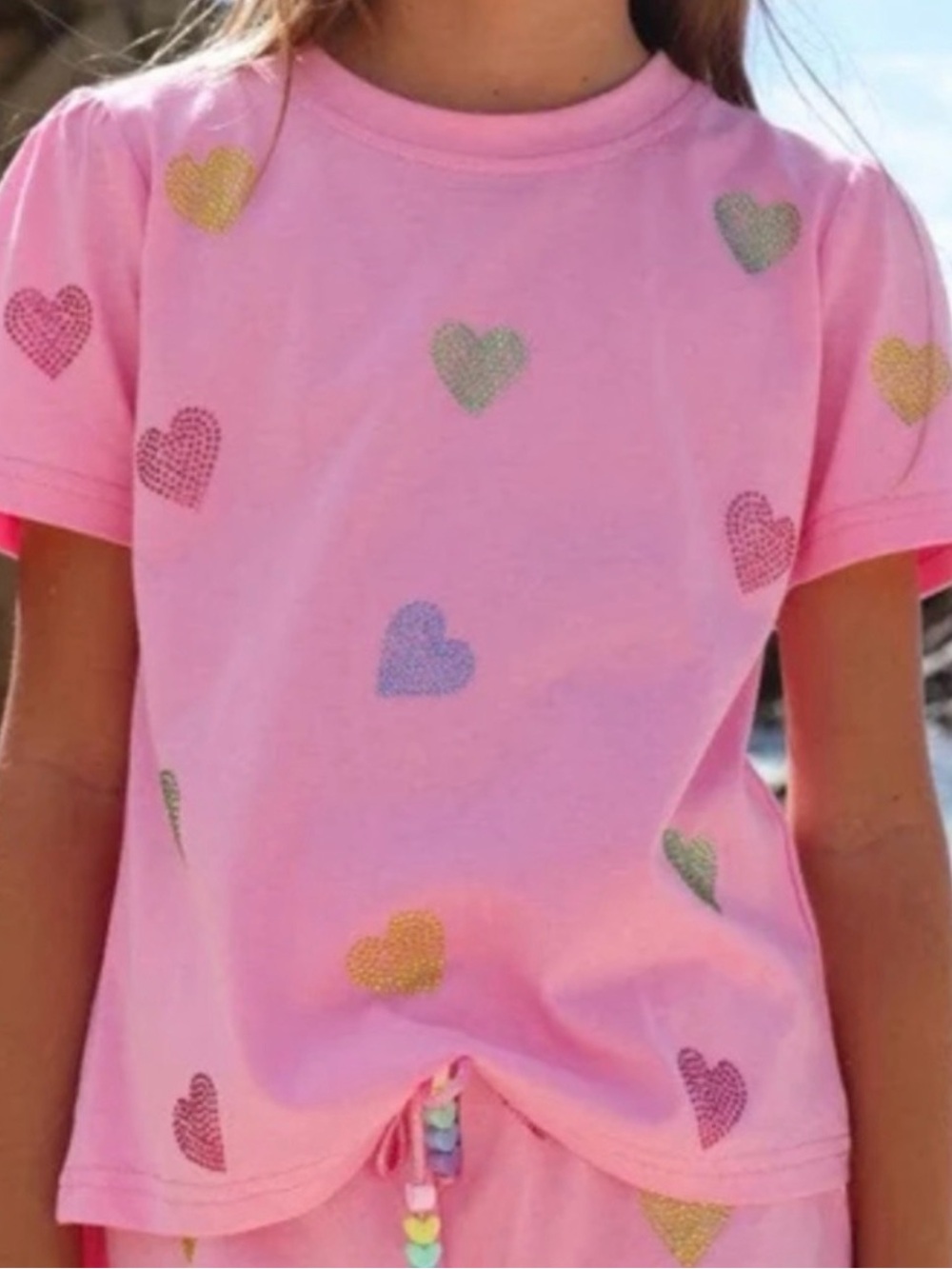 Lola + The Boys Crystal Hearts Shorts Sleeve T-shirt SIZE 10 Excellent Condition
